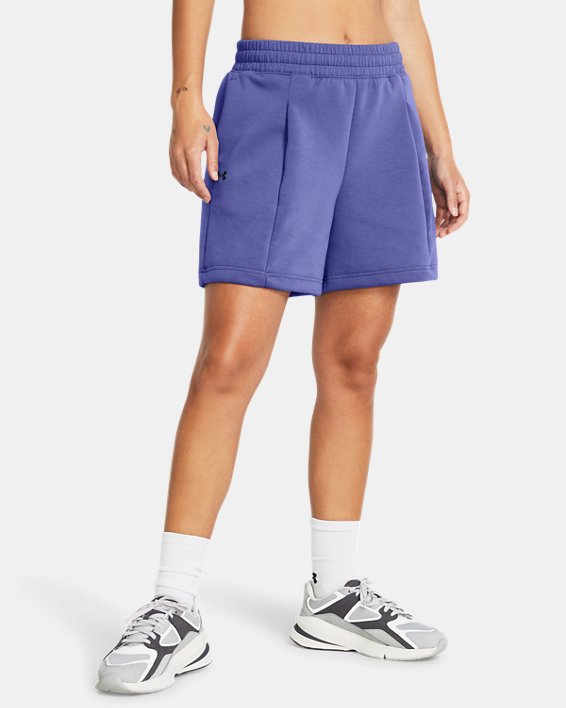UA Unstoppable Fleece-Shorts mit Faltendetail für Damen, Purple, pdpMainDesktop image number 0